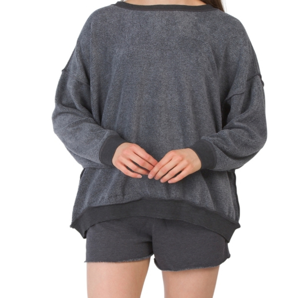 Free People * Kelly Washed Solid Lounge Set Grey Shorts Sweatshirt - Picture 7 of 7